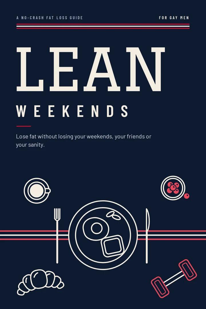 The cover of Lean Weekends: the title in cream on navy above a line drawing of a brunch table